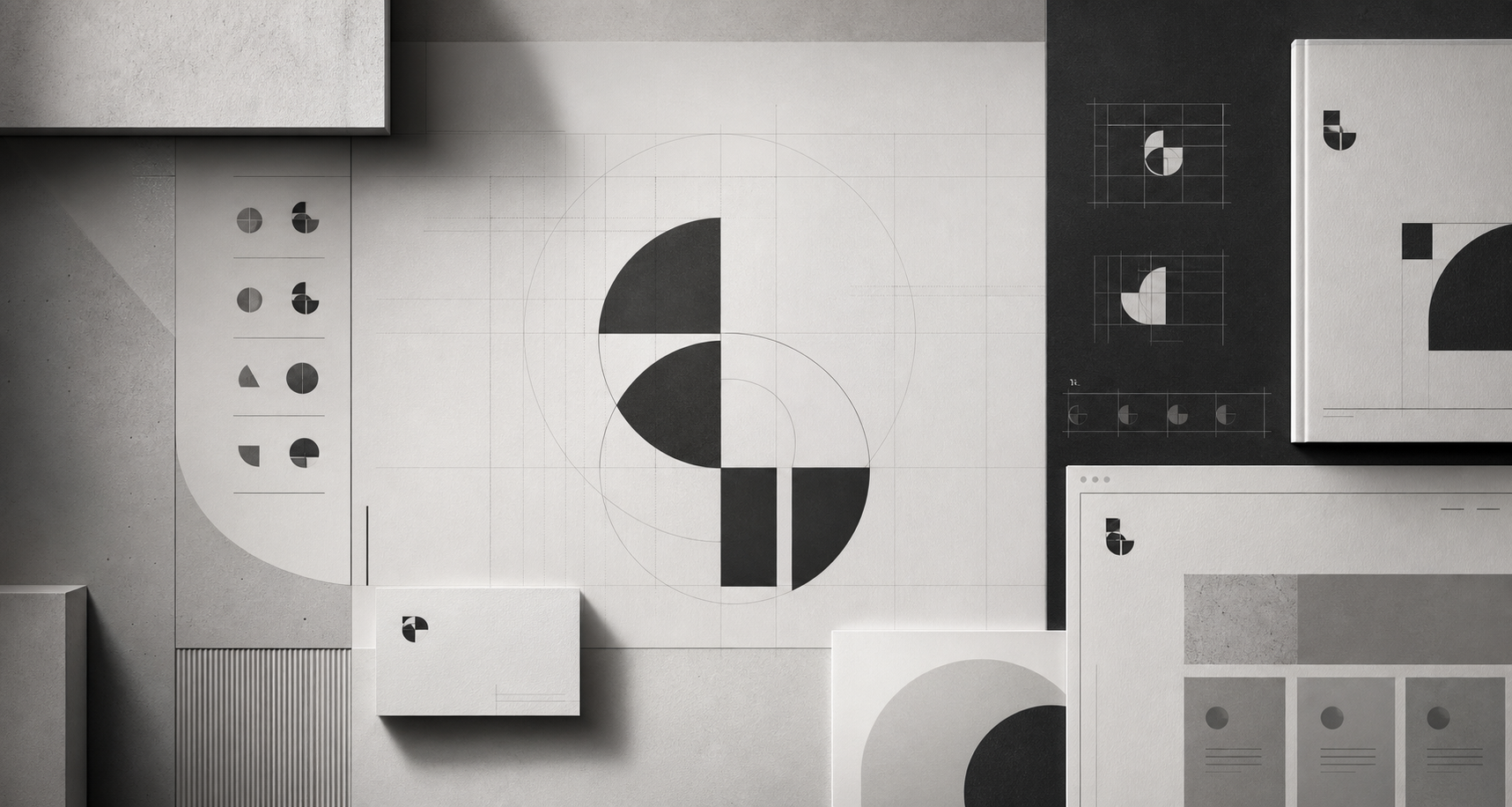 Visual note: a system relationship across identity, content and website touchpoints for Brand logo design is not just a mark, it is an identity system.